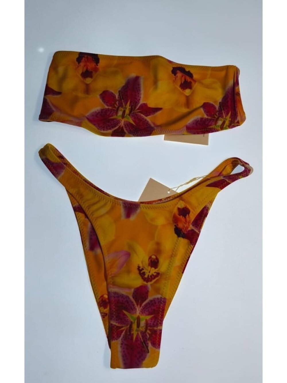 SAME Los Angeles Two Piece Bandeau Bikini Floral Yellow Size M NWT